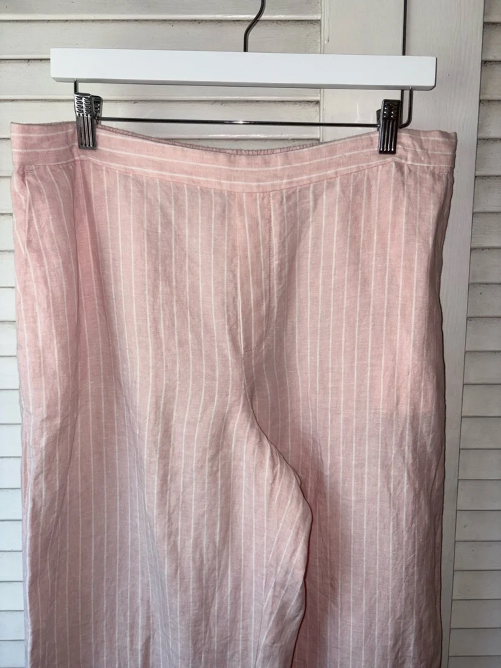 Madewell The Easy Pull-On Pant in 100% Linen Size Large Pink White Stripes - Picture 4 of 8
